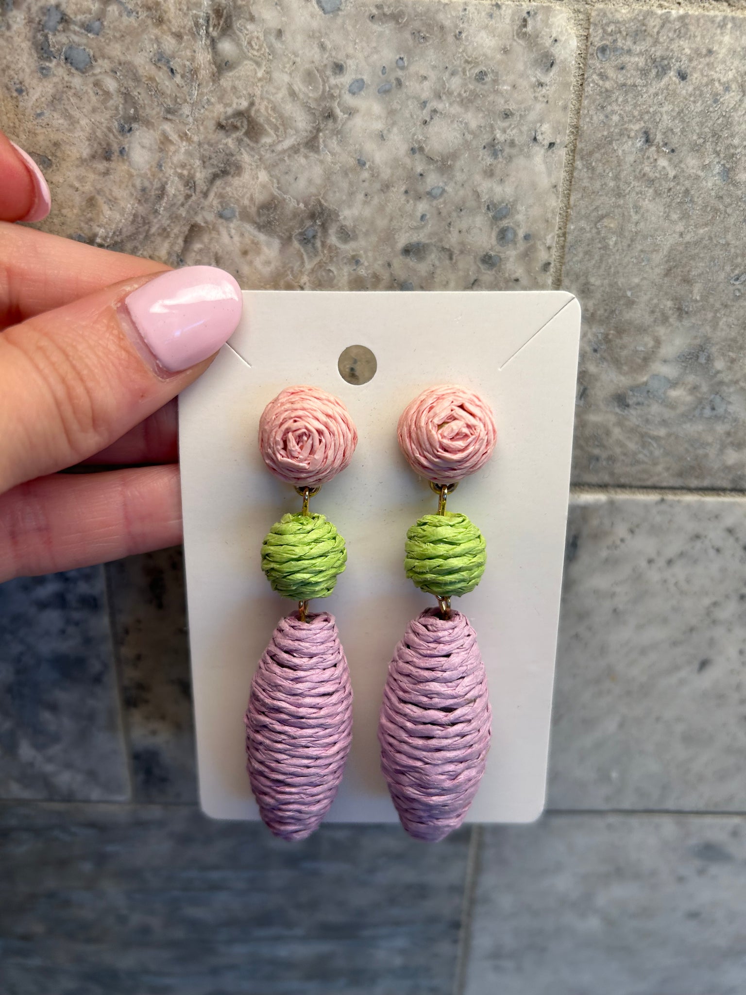 Color Blocked Raffia Drop Earrings