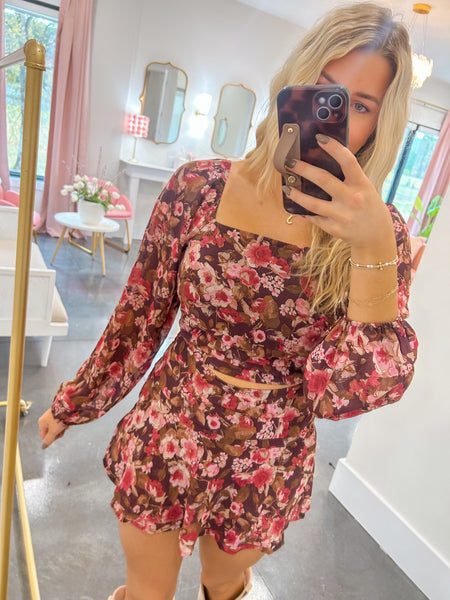 Winner Affair Floral Chiffon Top & Skirt Set