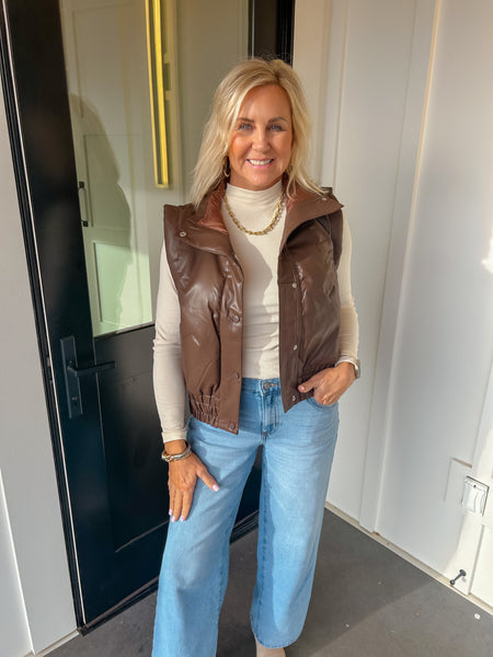 NYC Chic Faux Leather Puffer Vest