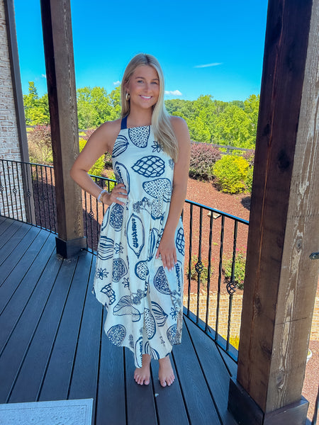 Beachy Vibes Navy And Cream Midi Dress