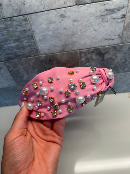 Pink Headband With Pearl & Diamond Detail