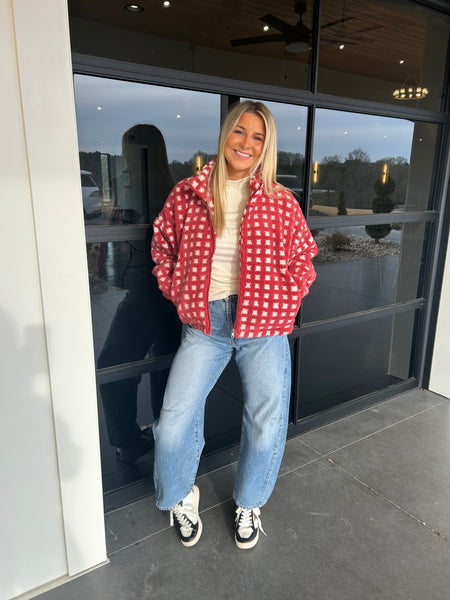 Red Multi Checkered Woven Jacket