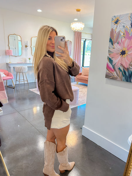 Latte Break Mock Neck Chocolate Sweater