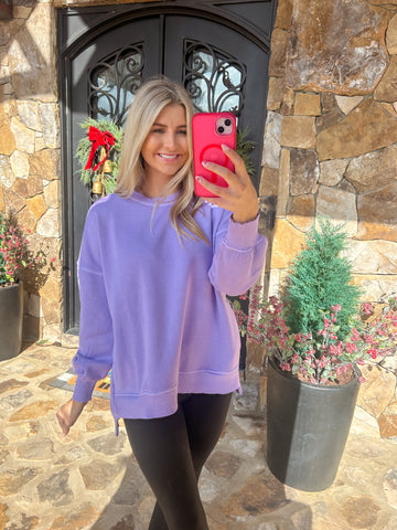 Lavender Cozy Fleece Hi-low Pullover