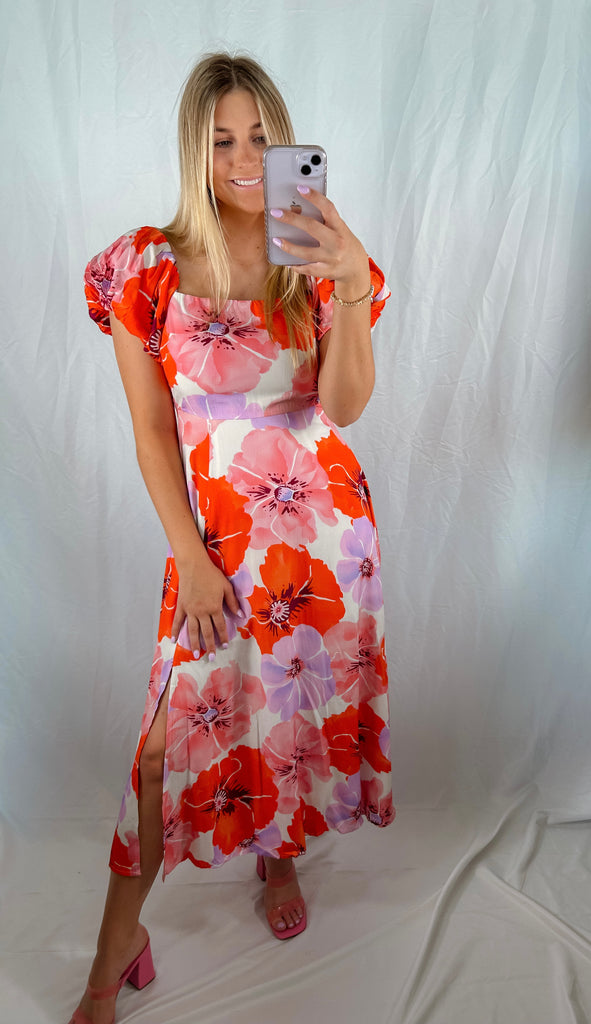 briella midi dress Red Fitted Bodice Briella Midi Dress