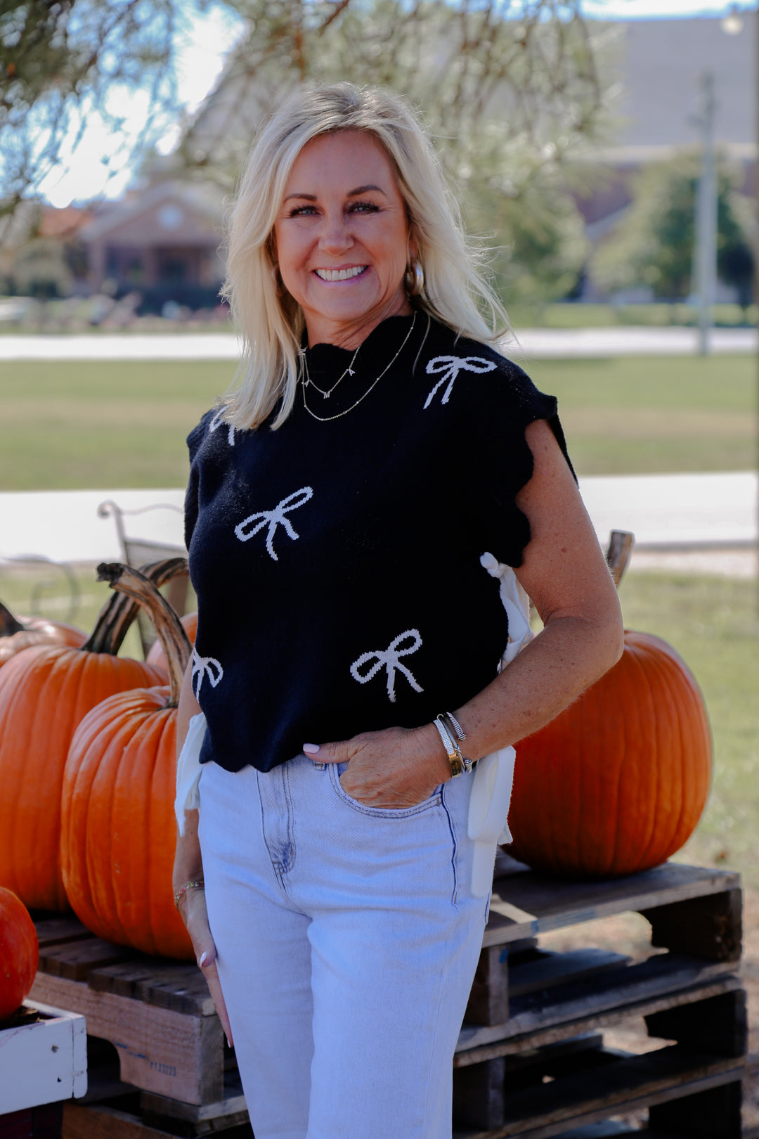 Sweet Charmer Black & White Bow Detail Sweater