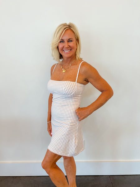 Beige Athletic Gingham Sweetheart Dress