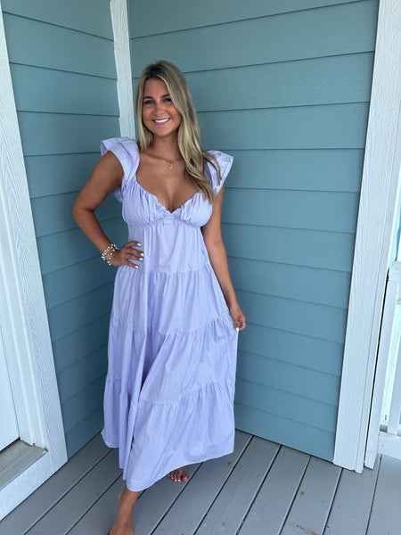 Brunch On The Coast Lavender Flutter Sleeve Dress