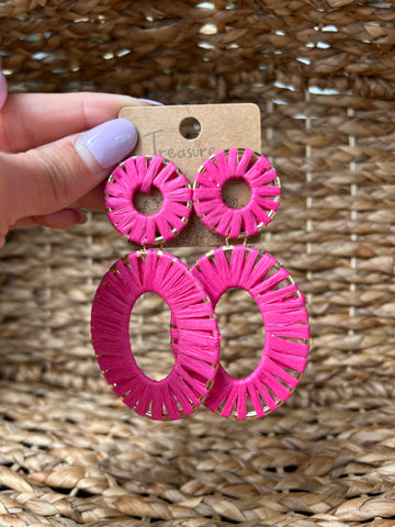 Two Tiered Pink Raffia Earrings