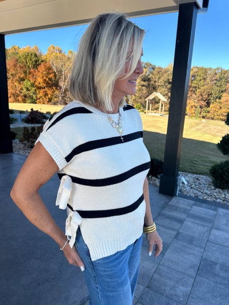 Autumn Charm Stripe Side Tie Knit Sweater
