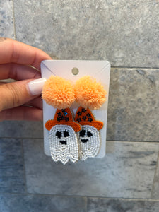 Orange Beaded Ghost Earrings