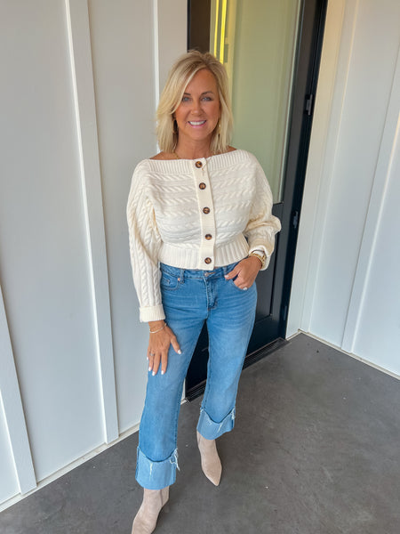 Misty Morning Off The Shoulder Ivory Sweater