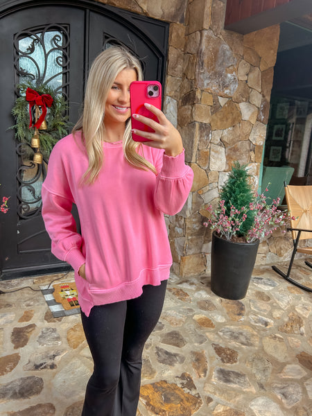 Candy Pink Cozy Fleece Hi-low Pullover