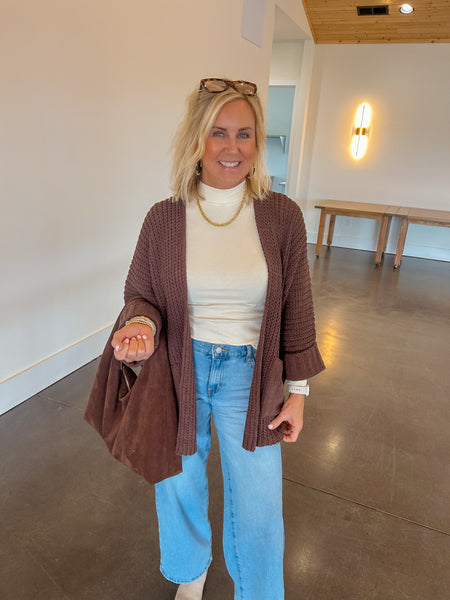 Coffee Shop Knit Chocolate Cardigan W/ Pockets