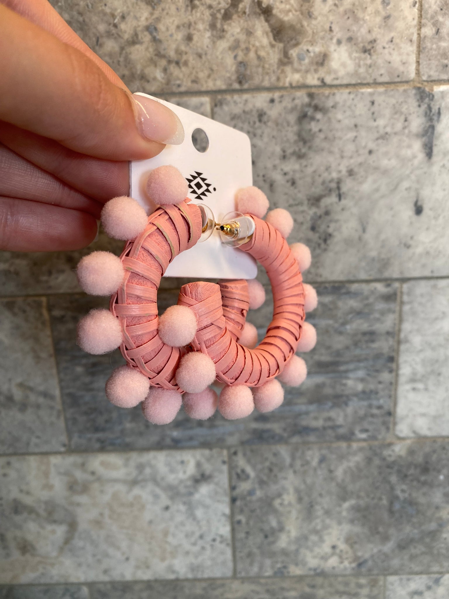 Pink Pom Pom Hoop Earrings