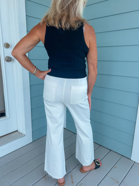 Frayed White High Waisted Wide Leg Jeans