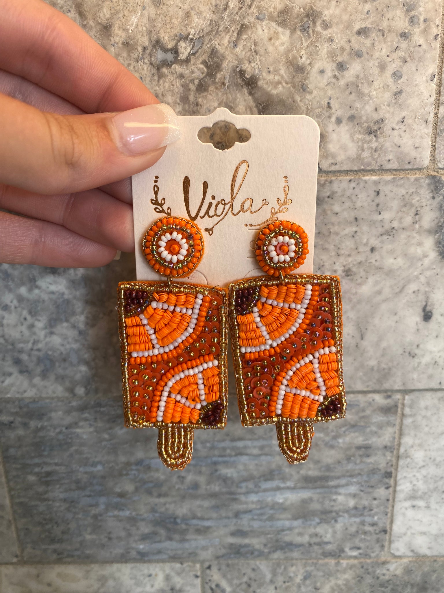 Beaded Orange Popsicle Earrings