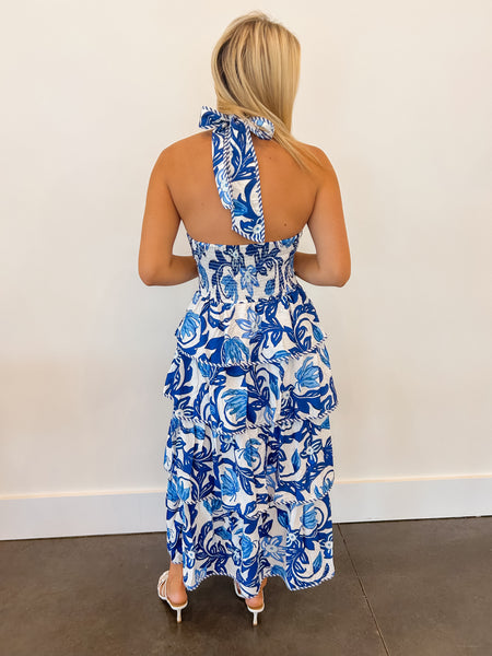 Riviera Hours Halter Blue Tropical Maxi