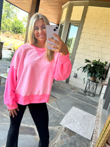 Neon Pink Raw Edge Detail Contrast Sweatshirt