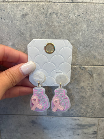 Pink Ribbon Glove Drop Earrings