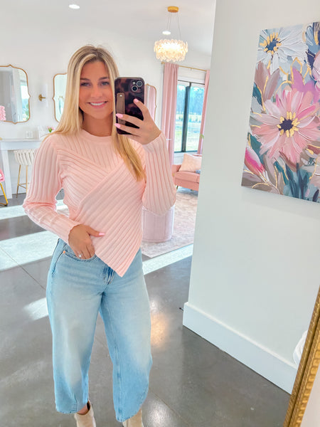 Cozy Retreat Ashmmetrical Hem Pink Sweater