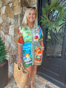 Paradise Island Graphic Multi Mini Dress