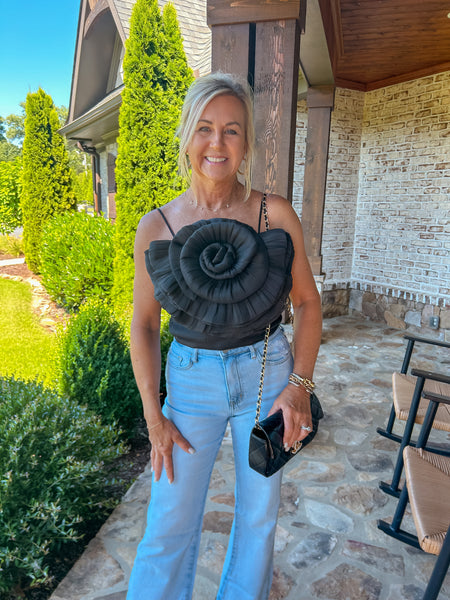 Black Rosette Matallic Crop Top