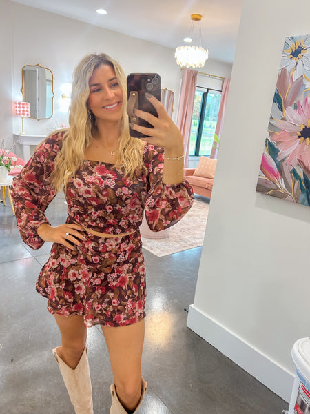 Winner Affair Floral Chiffon Top & Skirt Set