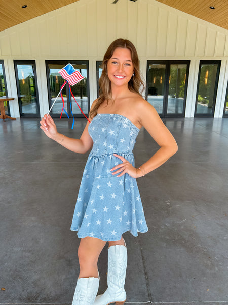 Strapless Denim Star Mini Dress