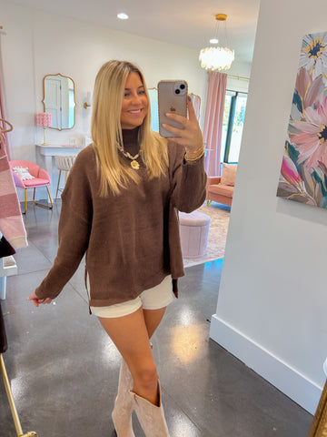 Latte Break Mock Neck Chocolate Sweater