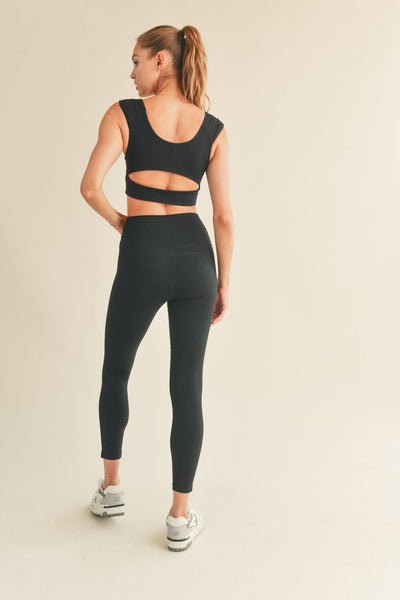 Black Crop Top And Legging Set