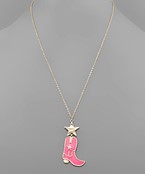 Pink Epoxy Cowboy Boots Necklace