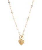 Gold Textured Heart & Clip Chain Necklace