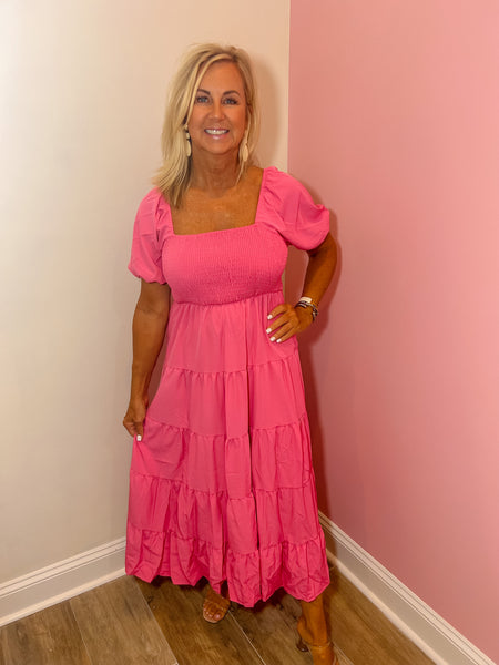 Sweet Like Honey Pink Smocked Midi Dress