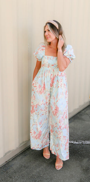 Tell Me Something Good Blue Floral Jumpsuit