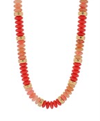 Pink & Gold Wide Bead & Stone Metal Necklace