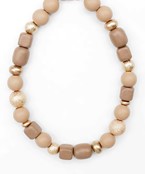 Wood & Metal Ball Beads Necklace