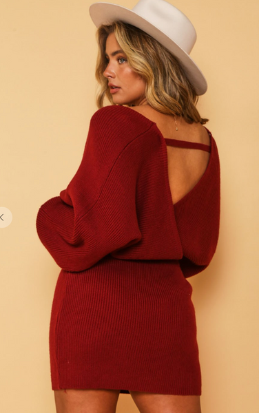 Maroon Sweater Mini Dress