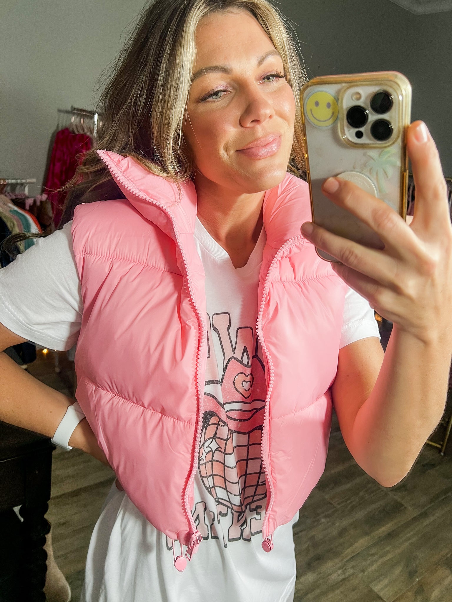 Crop Puffer Vest - Hot Pink – Mays Street Boutique